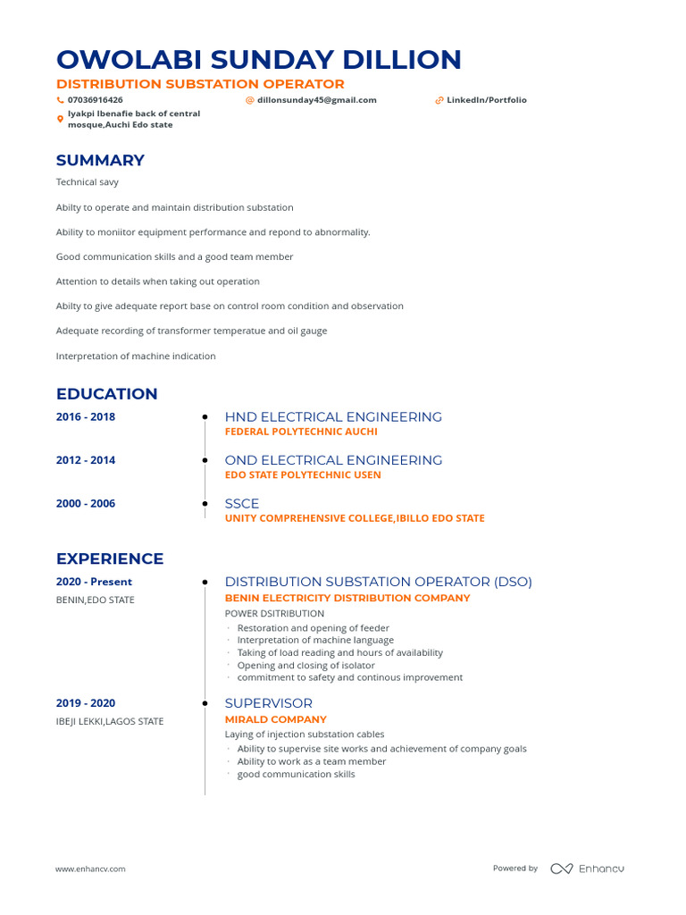 Distribution Substation Operator Resume | PDF | Electrical Engineering ...