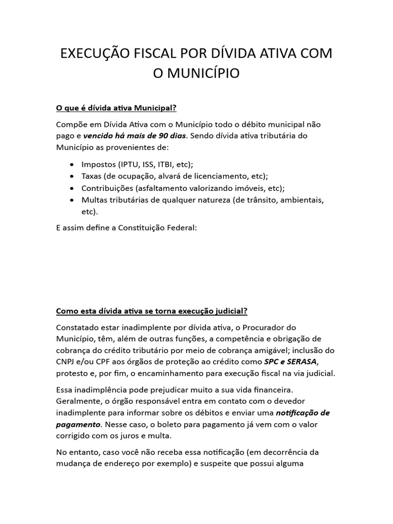Execução Fiscal de Dívida Ativa Municipal | PDF