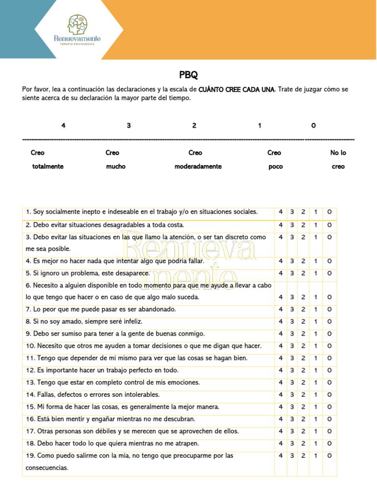 PBQ | PDF | Salud mental | Ciencias del comportamiento