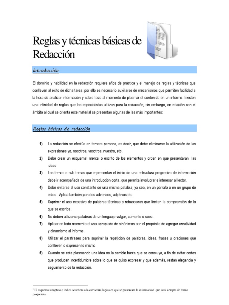 Reglas y Tecnicas Basicas de Redaccion