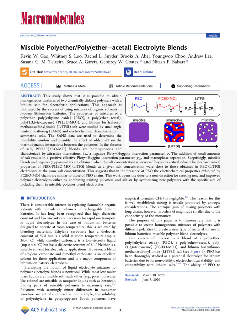 Miscible Polyether/Poly (Ether Acetal) Electrolyte Blends | PDF ...