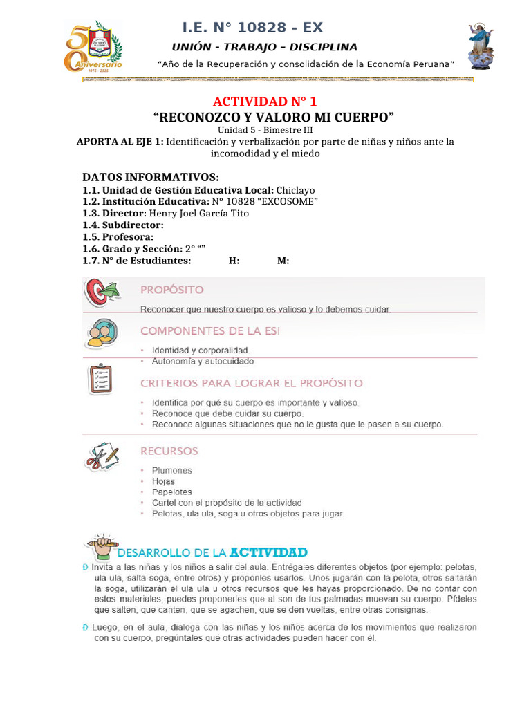 Reconozco y Valoro Mi Cuerpo - Tutoria | PDF