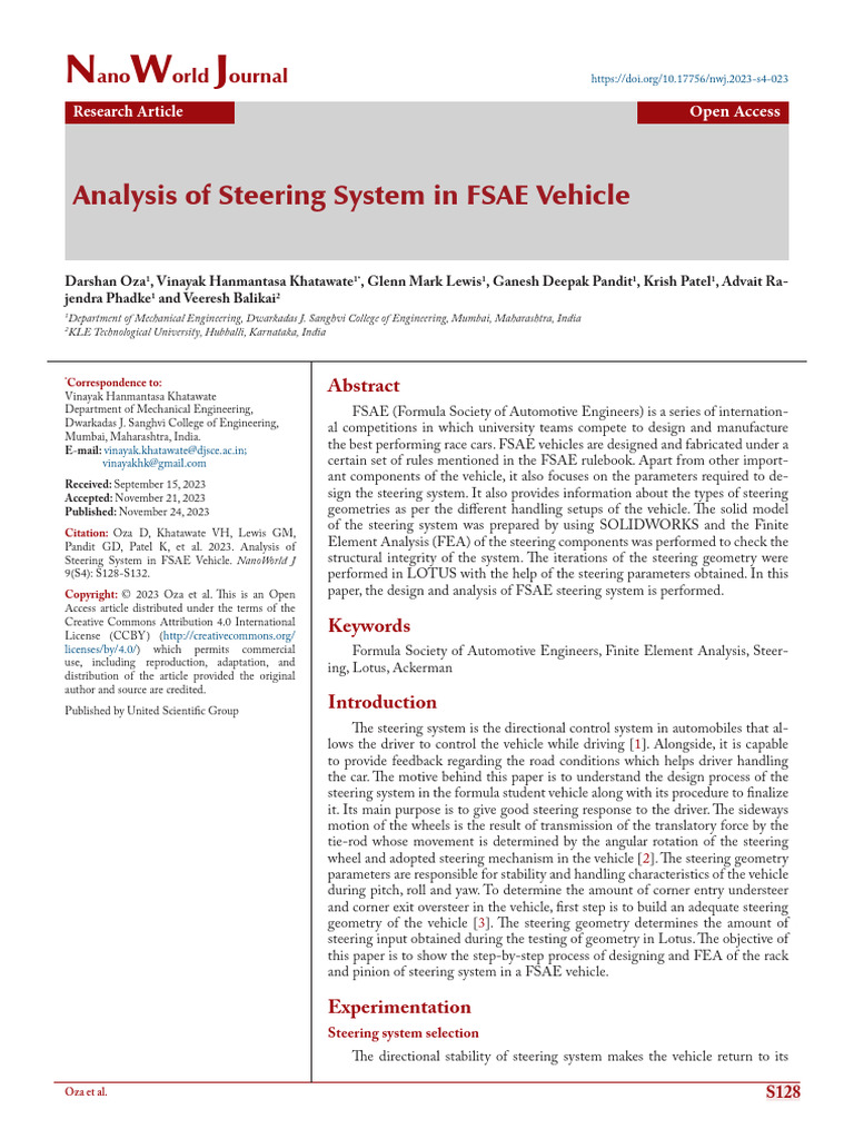 FSAE Vehicle Steering System Analysis | PDF | Steering | Gear