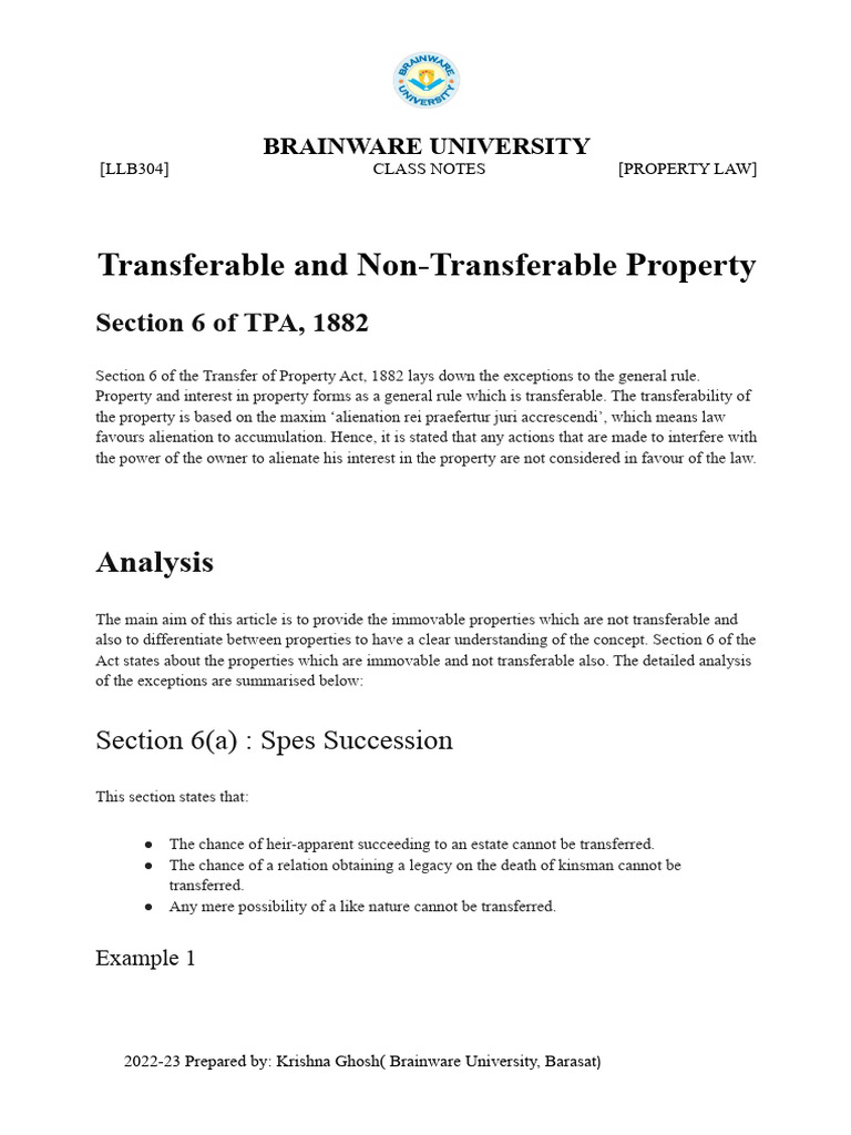 Property Law: Transfer Exceptions Explained | PDF | Property | Civil ...