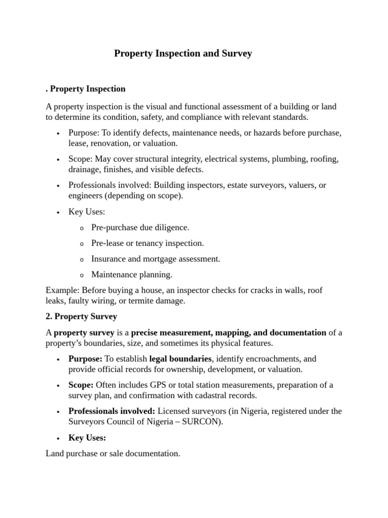 Property Inspection, Survey & Valuation Guide | PDF | Real Estate ...