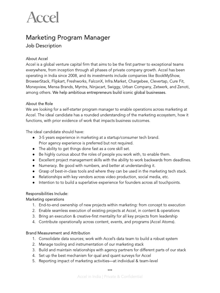 Accel Marketing Program Manager JD | PDF | Marketing | Economies