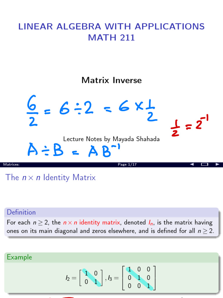Matrix Inverses and Identity Explained | PDF | Matrix (Mathematics ...