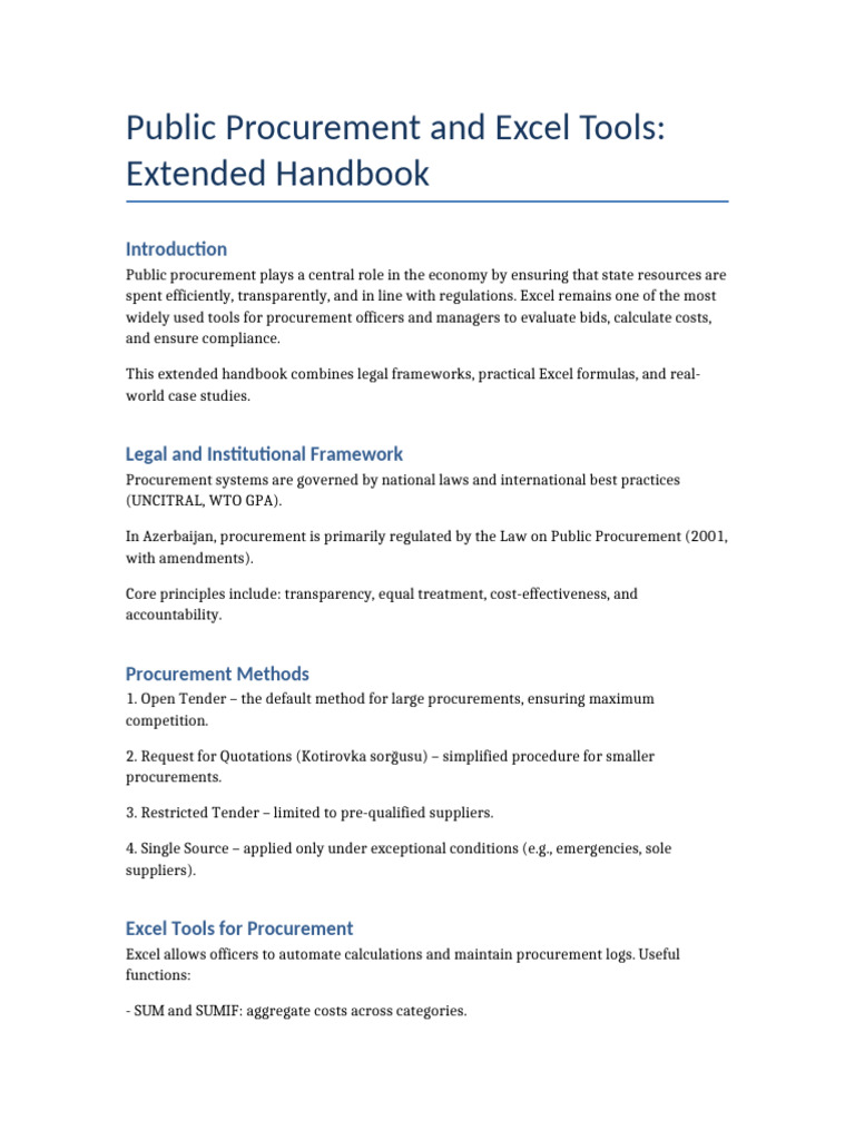 Public Procurement Excel Handbook | PDF | Supply Chain | Microsoft Excel