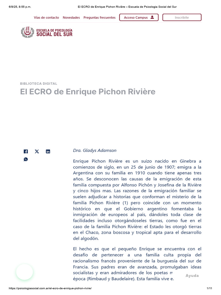 ECRO: Conceptos de Pichon Rivière | PDF | Psicoanálisis | Sicología