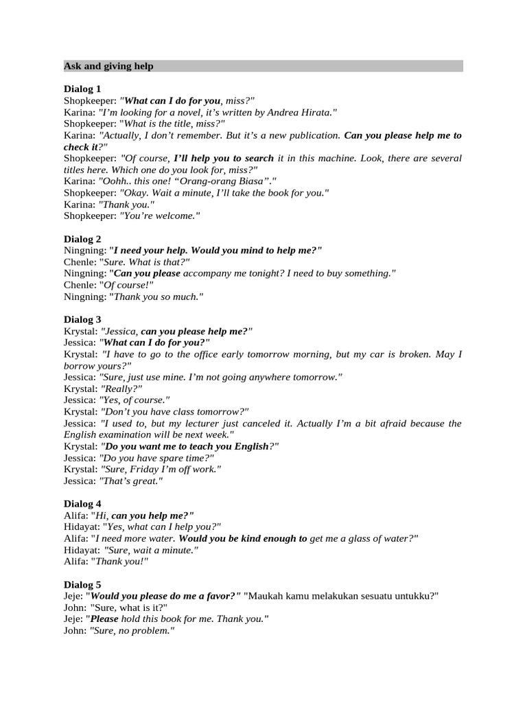 Ask and Giving Help Dialog 1 | PDF