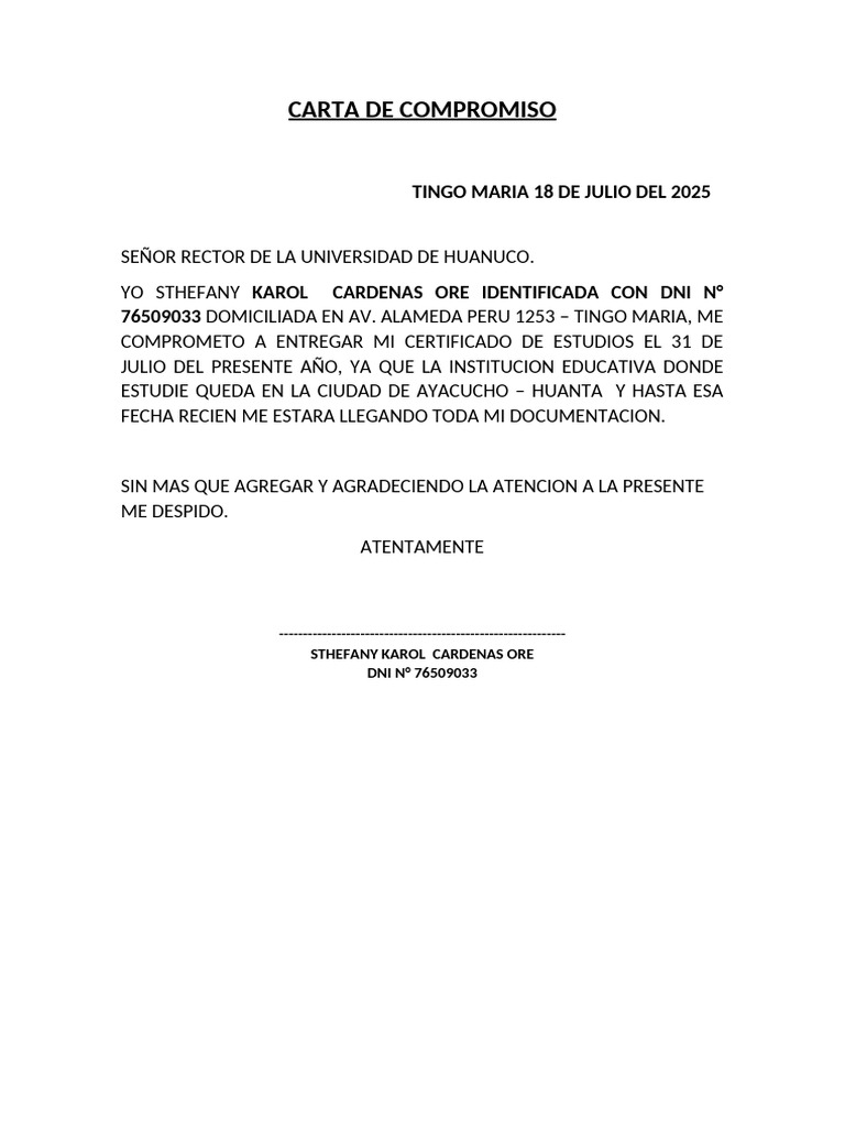 Compromiso de Entrega de Certificado | PDF