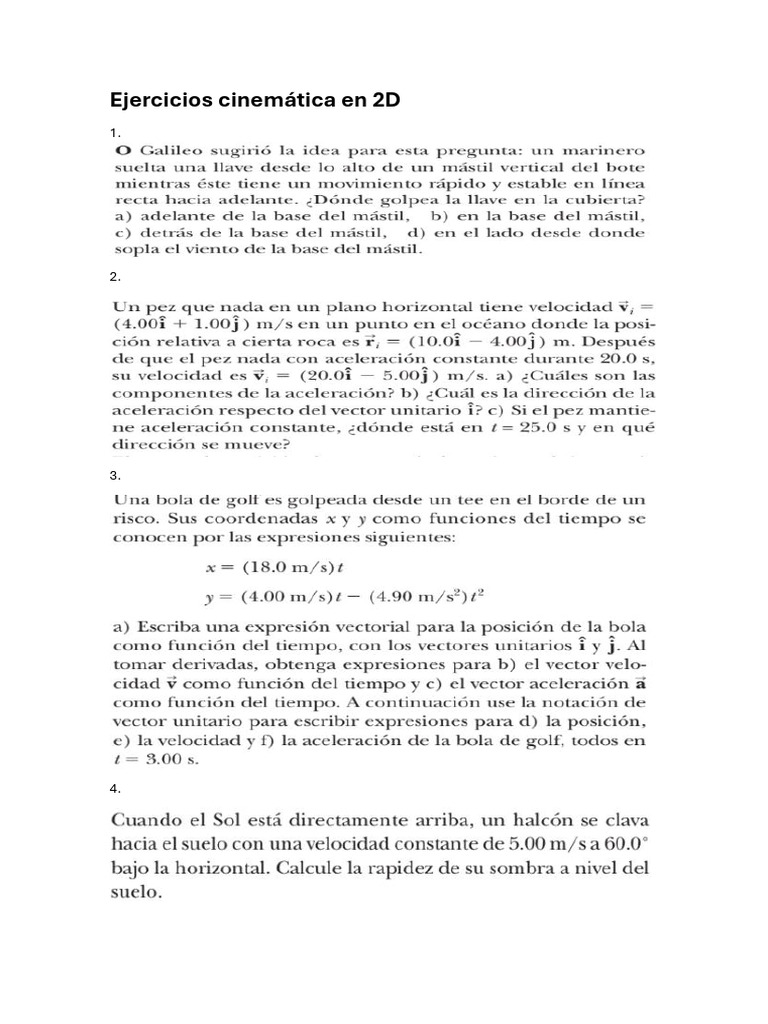 Ejercicios Cinemática en 2D | PDF