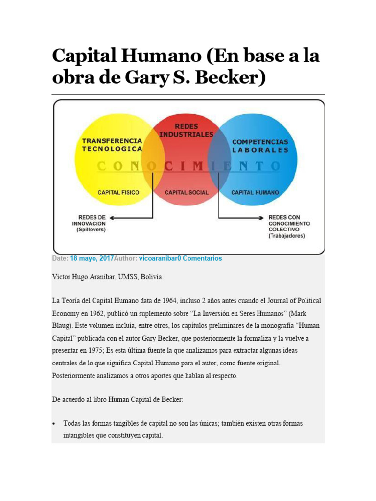 Teoría del Capital Humano de Becker | PDF | Capital humano | Capital ...