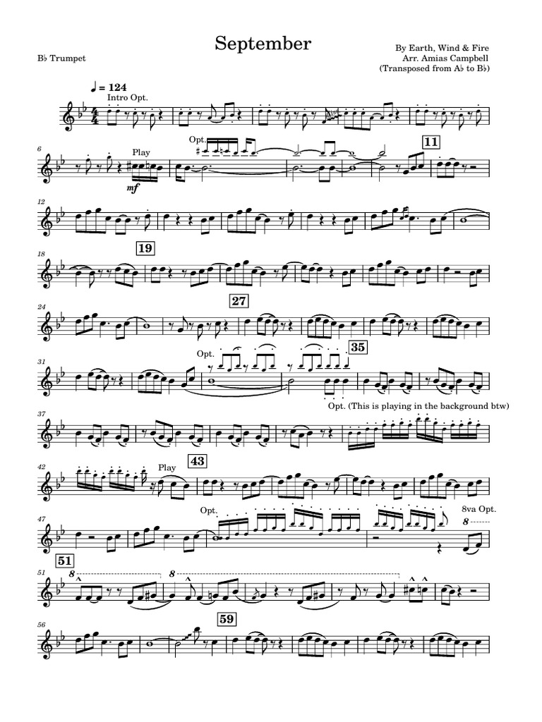 Easy Trumpet Sheet Music for September | PDF