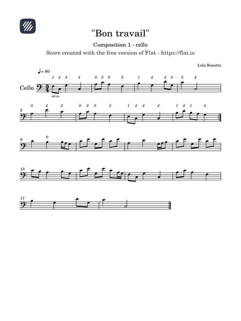 Cello Composition: Bon Travail Score | PDF