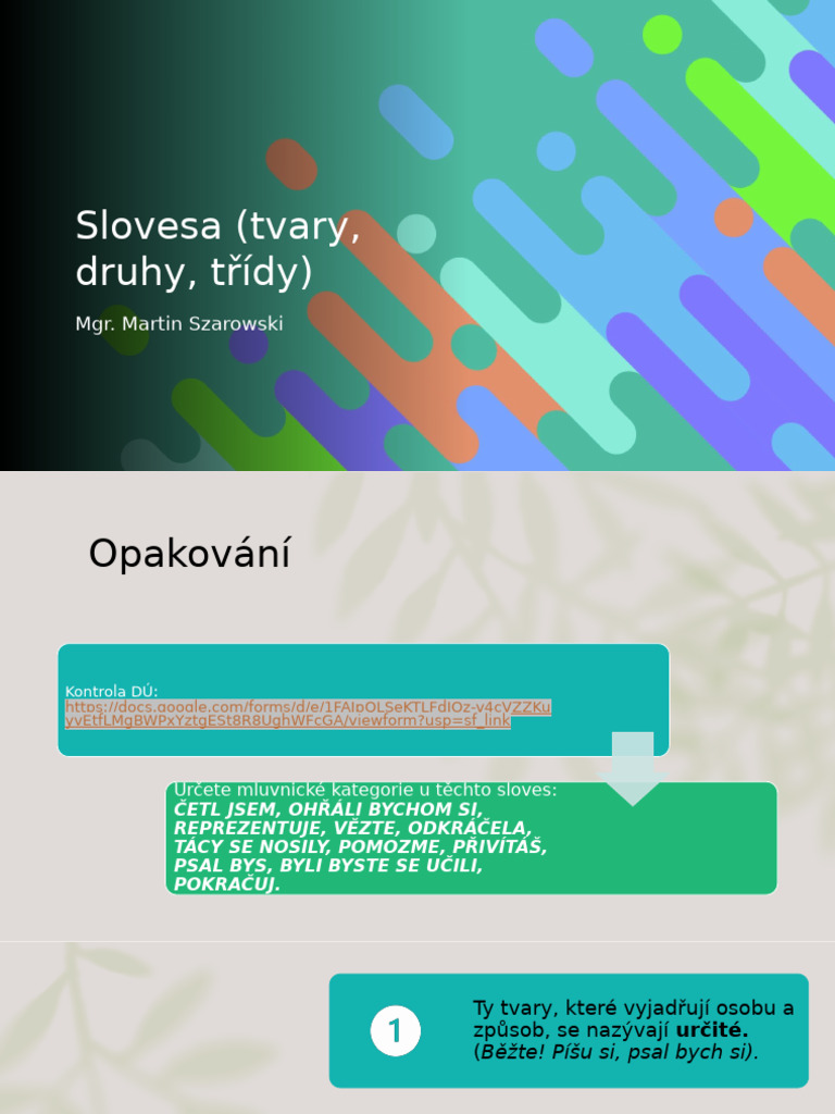 Slovesa - Tvary, Druhy, Třídy | PDF