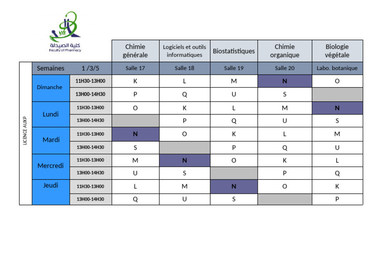 Emploi du temps des cours de chimie | PDF