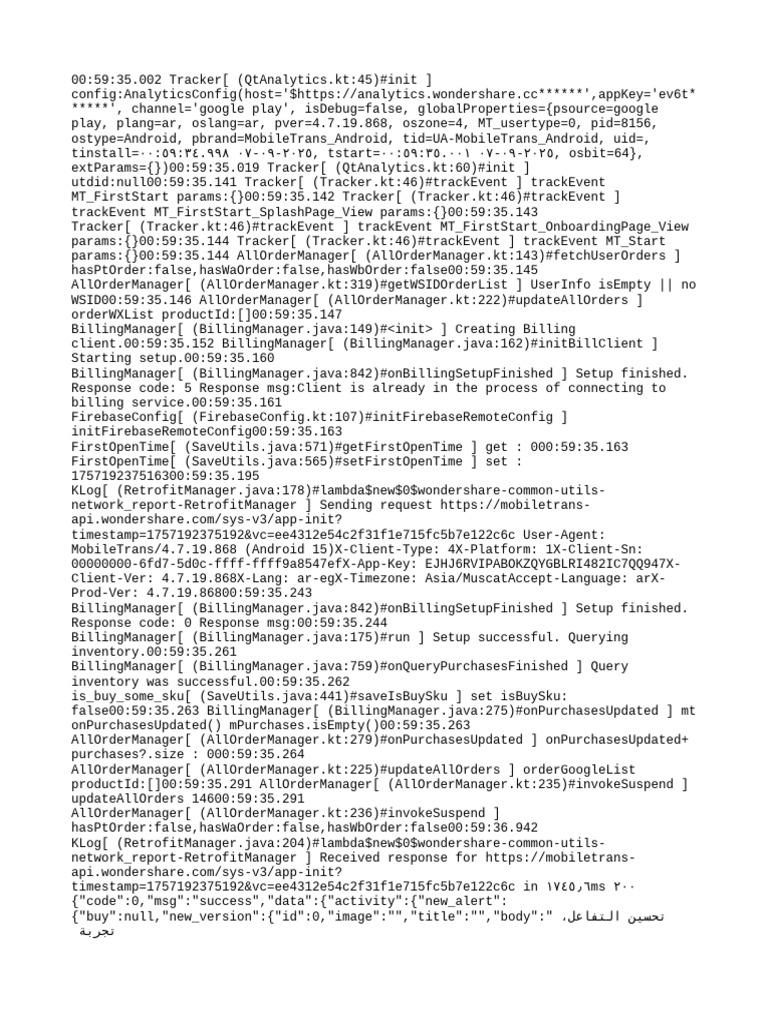 MobileTrans Android Analytics Log | PDF | Software | Computing