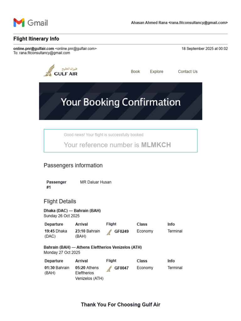 Flight Booking Confirmation GF0249 | PDF