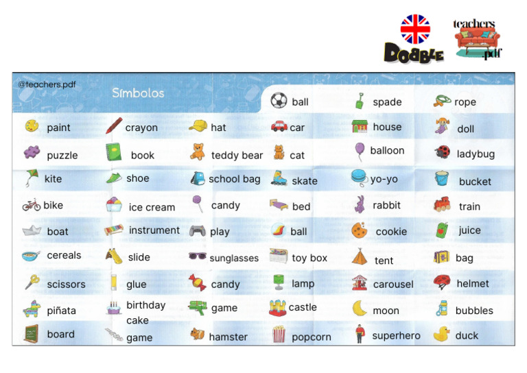 Dobble Symbols For Kids Games PDF