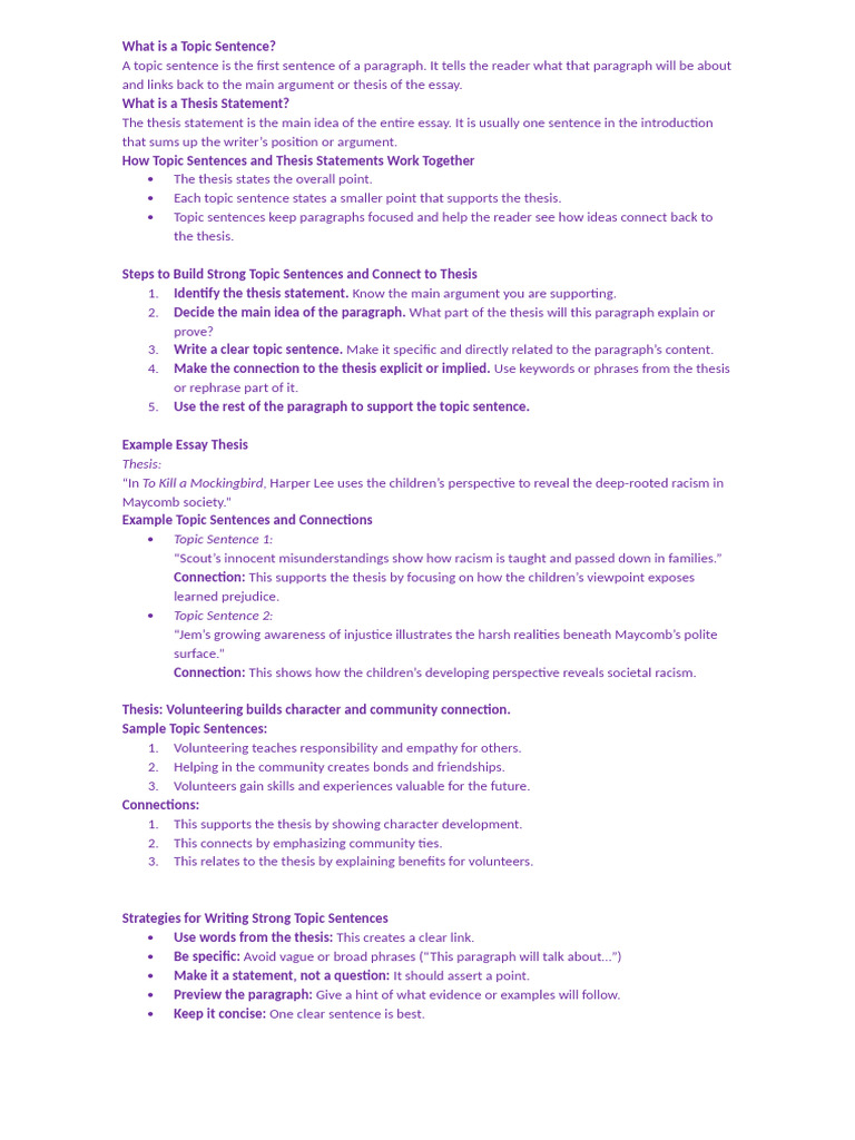 Crafting Effective Topic Sentences | PDF | To Kill A Mockingbird | Essays