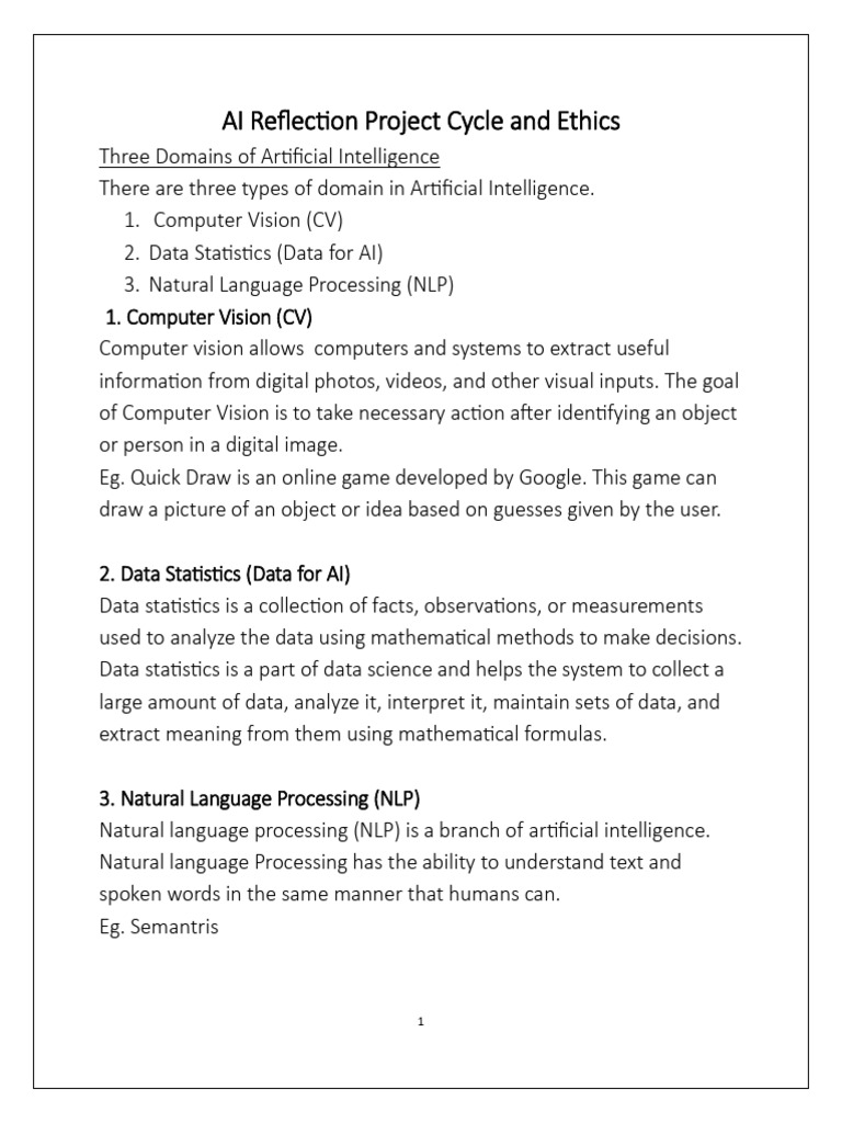 Unit 1 AI Reflection Project Cycle and Ethics | PDF | Artificial ...