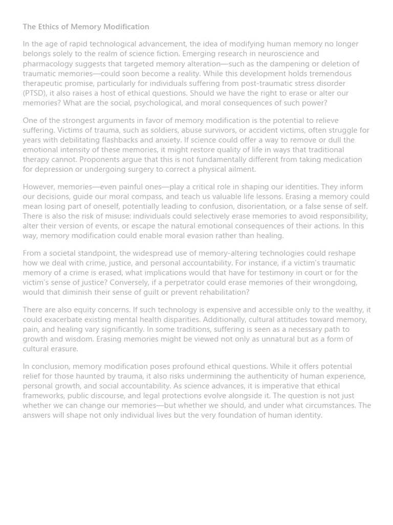 Ethical Implications of Memory Modification | PDF | Psychological ...