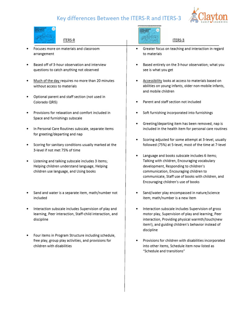 ITERS-R vs. ITERS-3: Key Differences | PDF | Human Communication ...