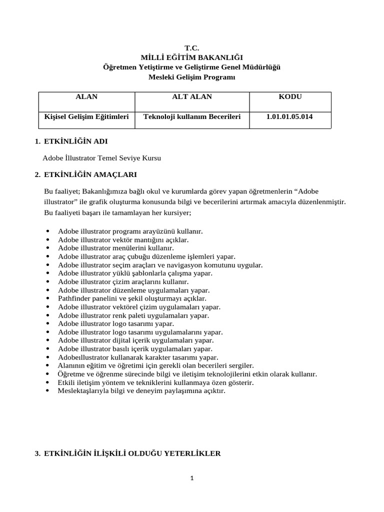 1.01.01.05.014 Adobe İllustrator Temel Seviye Kursu | PDF