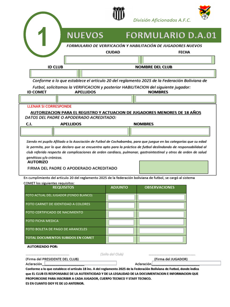 Formulario 1 Nuevos Afc | PDF