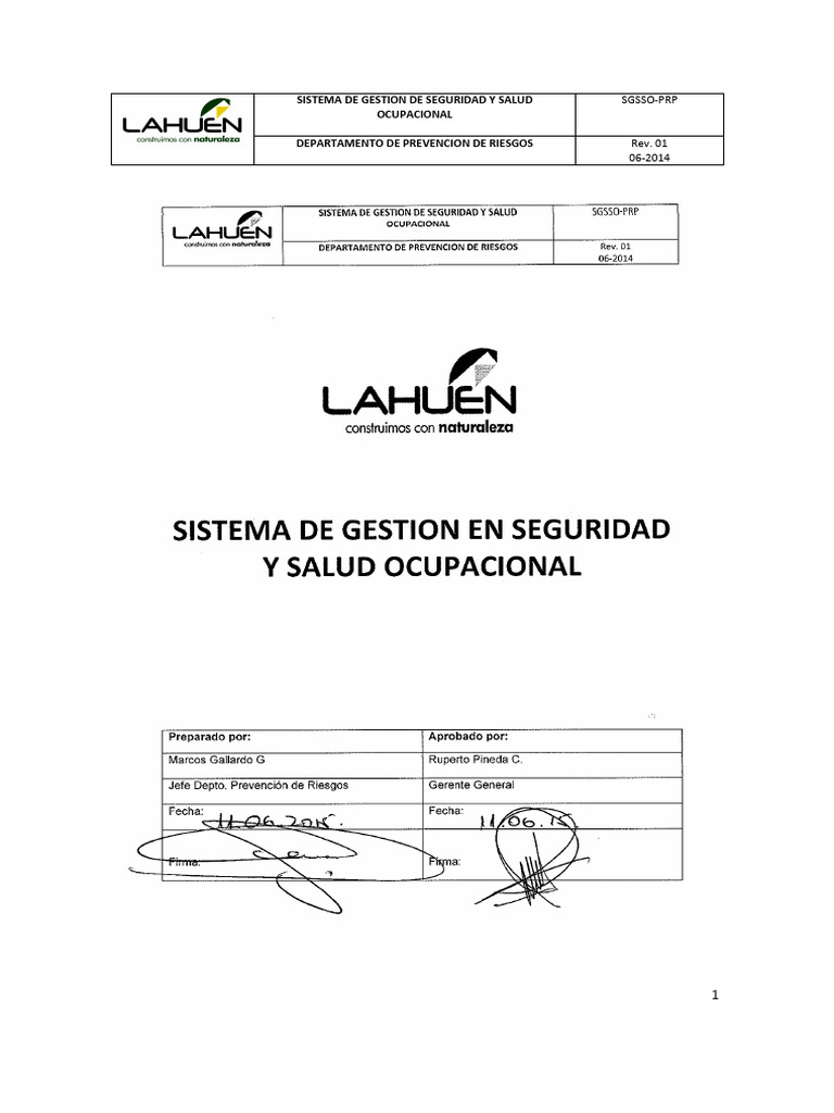 Sistema de Gestión en Seguridad Ocupacional | PDF | Seguridad y salud ...