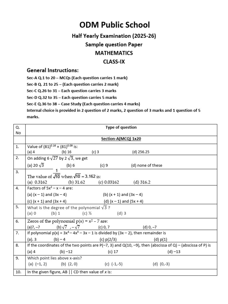9-Math SQP QP Hfly-2025!26!1 | PDF | Euclidean Geometry | Elementary ...