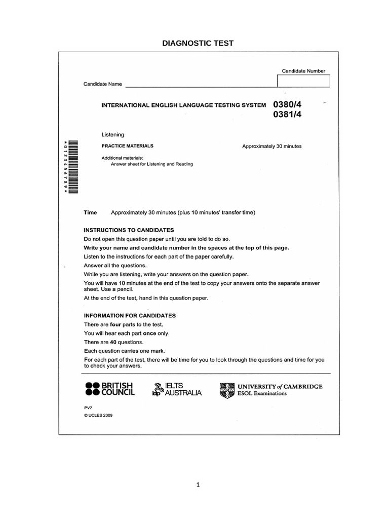 Diagnostic Test: Listening & Study Skills | PDF | Sleep