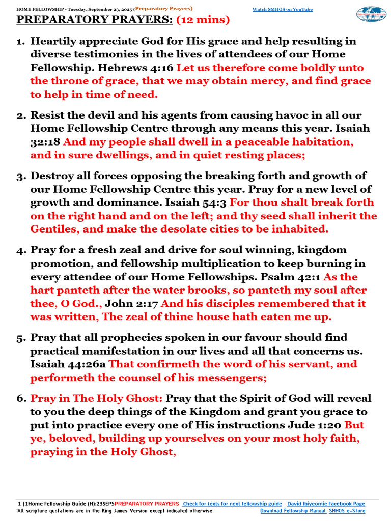 Home Fellowship Preparatory Prayers Guide | PDF