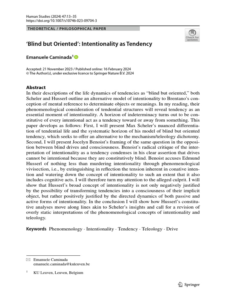 Intentionality and Tendency in Phenomenology | PDF | Phenomenology ...
