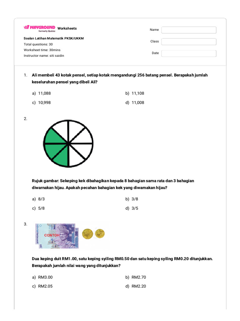 Soalan Latihan Matematik PKSK - UKKM | PDF