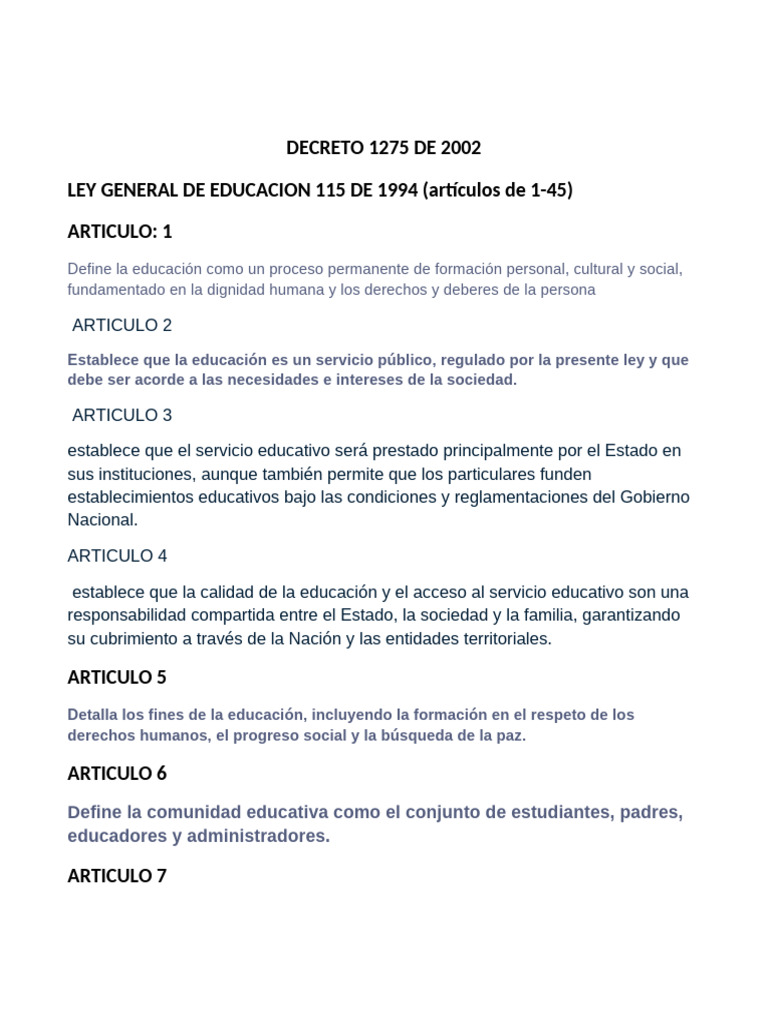 Ley General de Educación en Colombia | PDF | Educación de la primera ...