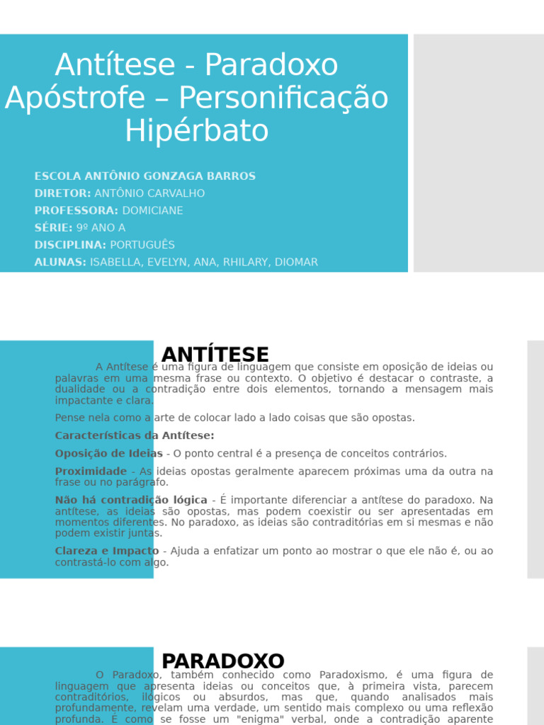 Figuras de Linguagem: Antítese e Paradoxo | PDF | Paradoxo | Contradição