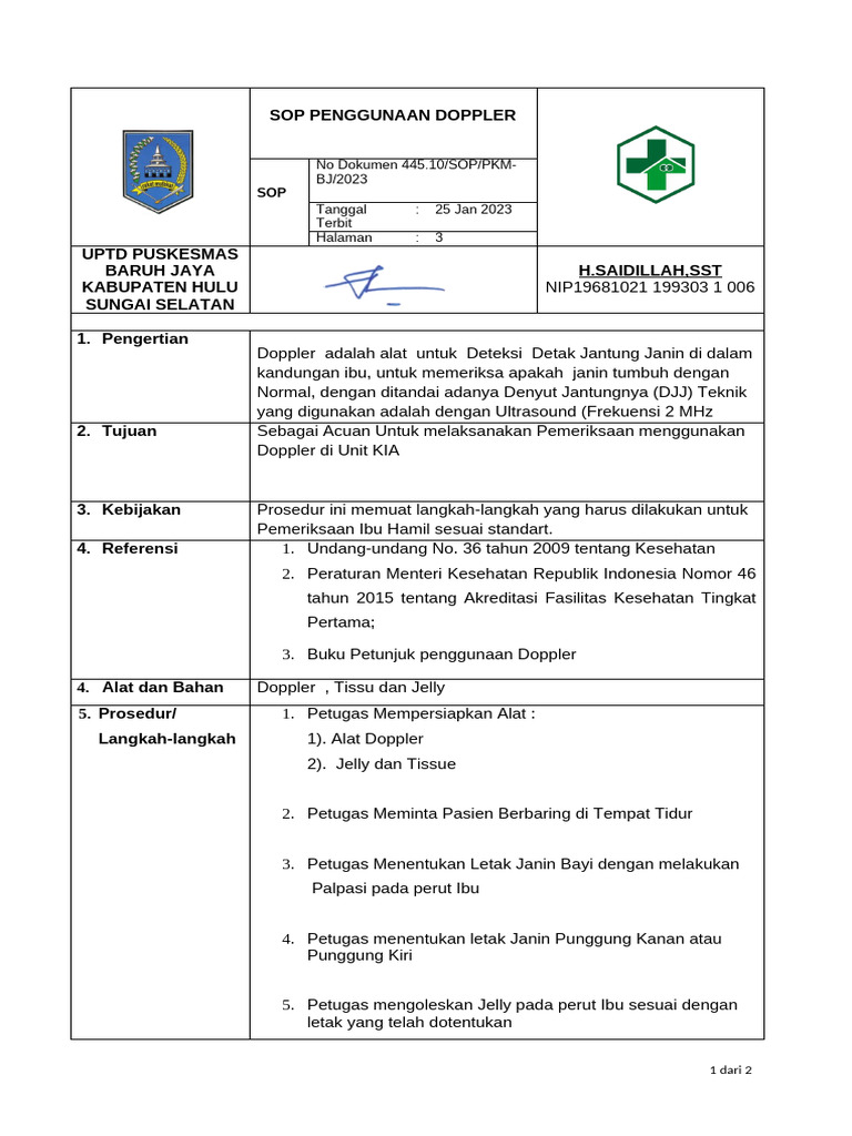Sop Penggunaan Doppler | PDF