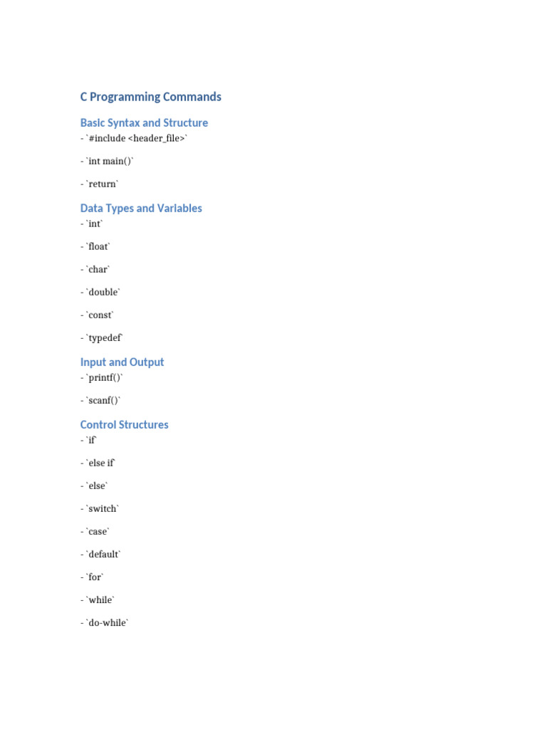 C Programming Command Overview | PDF