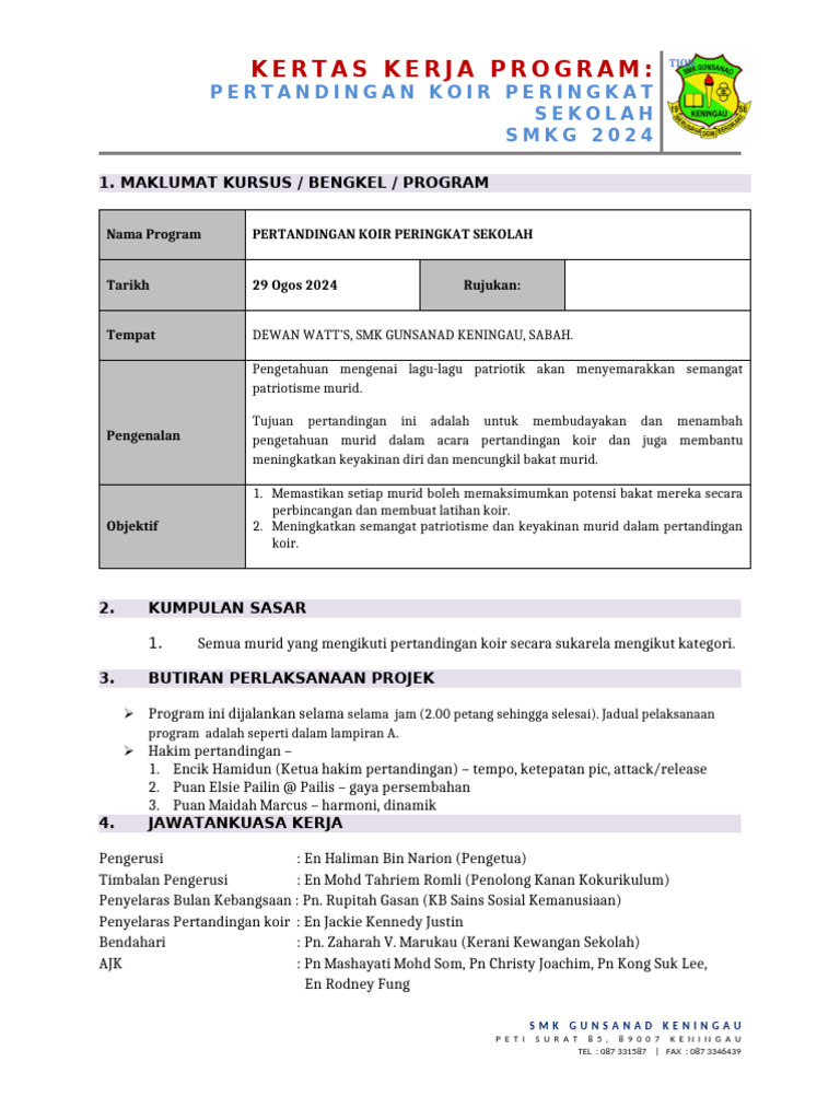 Pertandingan Koir Sekolah SMK 2024 | PDF