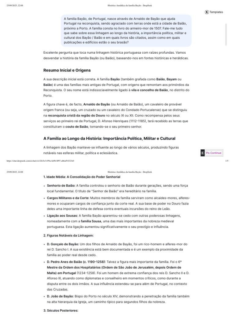 História e Heráldica Da Família Bayão - DeepSeek | PDF | Heráldica ...