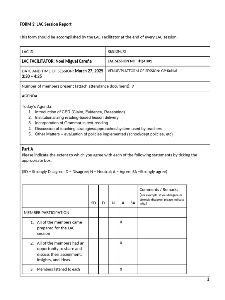LAC Session Report: March 2025 | PDF | Learning | Human Communication