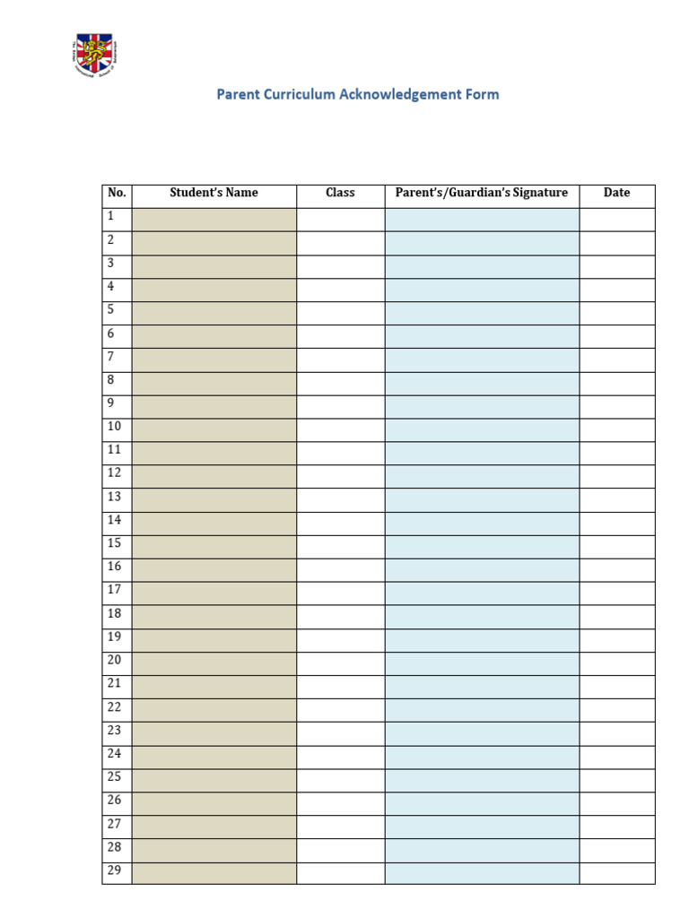 Parent Curriculum Acknowledgement Form | PDF