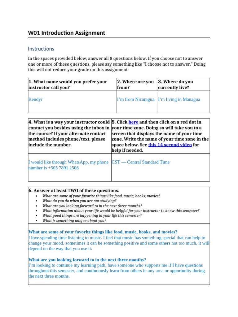 W 01 Introduction Assignment | PDF