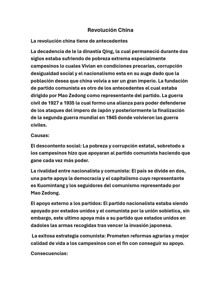 Causas y Consecuencias de la Revolución China | PDF | Guerra civil ...