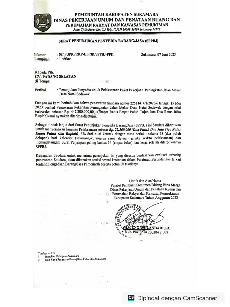 Surat Penunjukan Penyedia Barang - Jasa (SPPBJ) | PDF