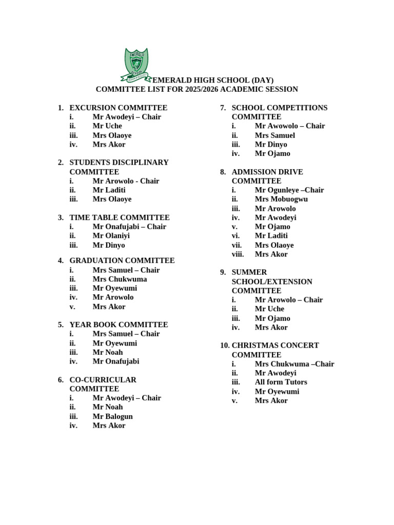 Emerald High School 2025/2026 Committees | PDF | Chess Theory | Chess ...