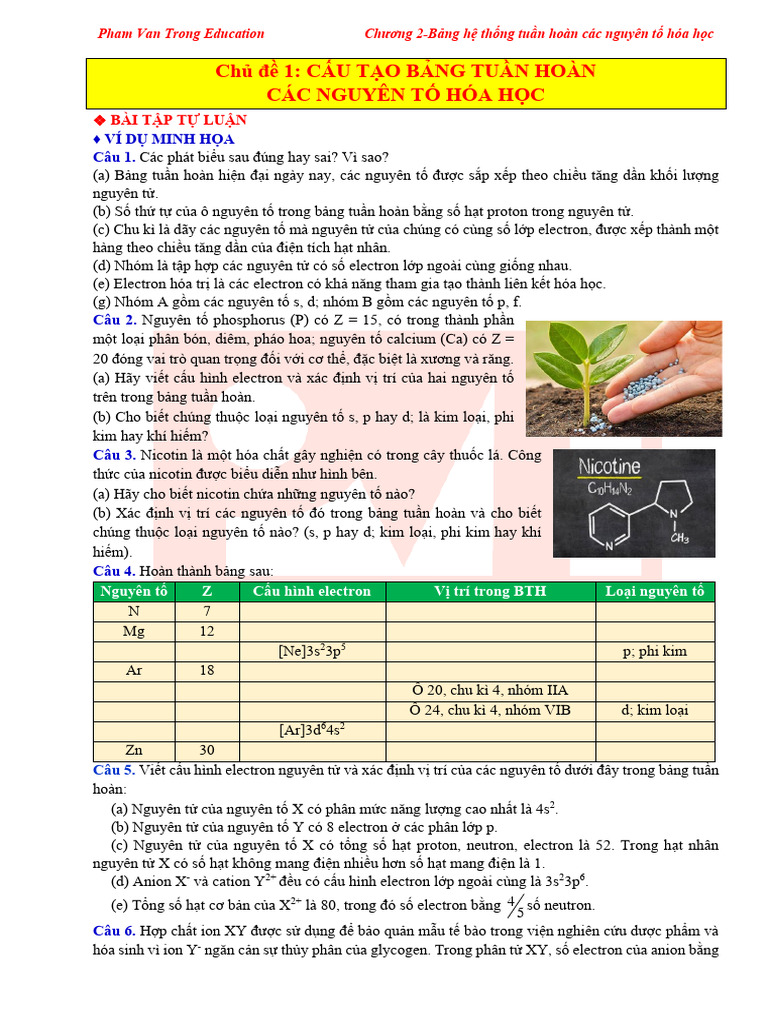 (Tờ 01) Chương 2-Bảng Hệ Thống Tuần Hoàn Các Nthh-đề | PDF
