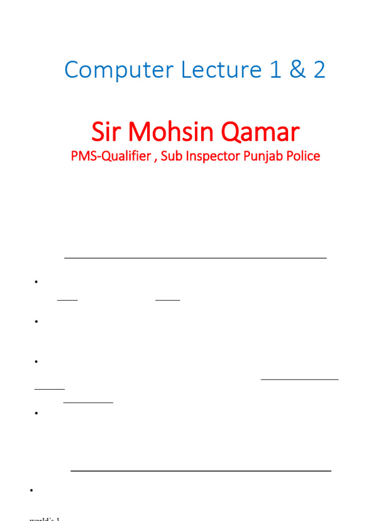 Computer Lec 1 & 2..mohsin Qamar | PDF | Computer Data Storage | Read ...